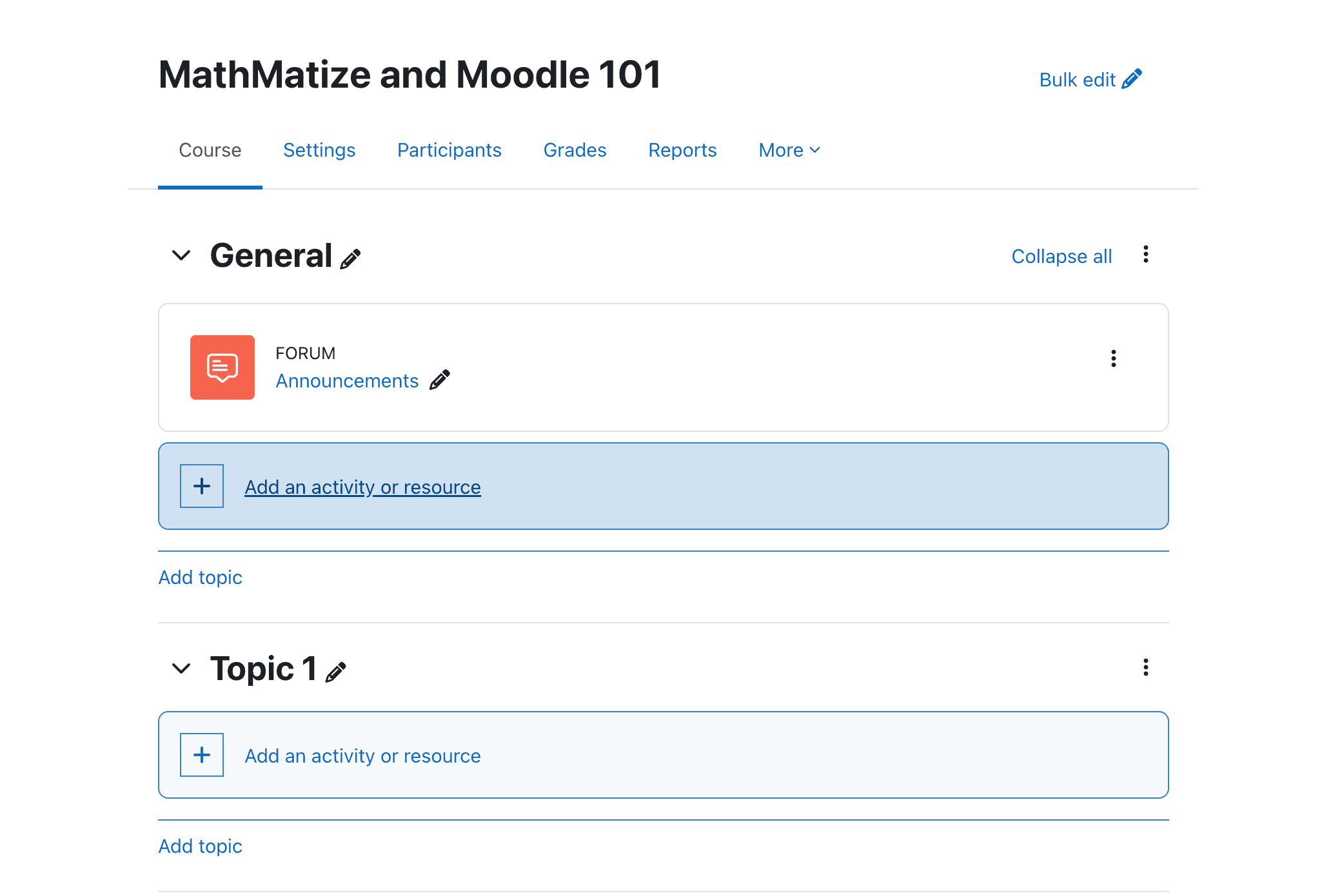 Add an activity or resource in moodle course.